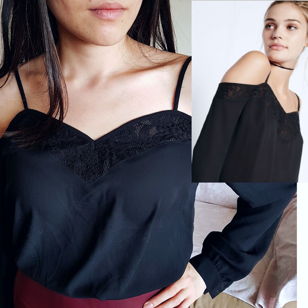 Express COLD SHOULDER LACE TRIM BLOUSE Reg XS